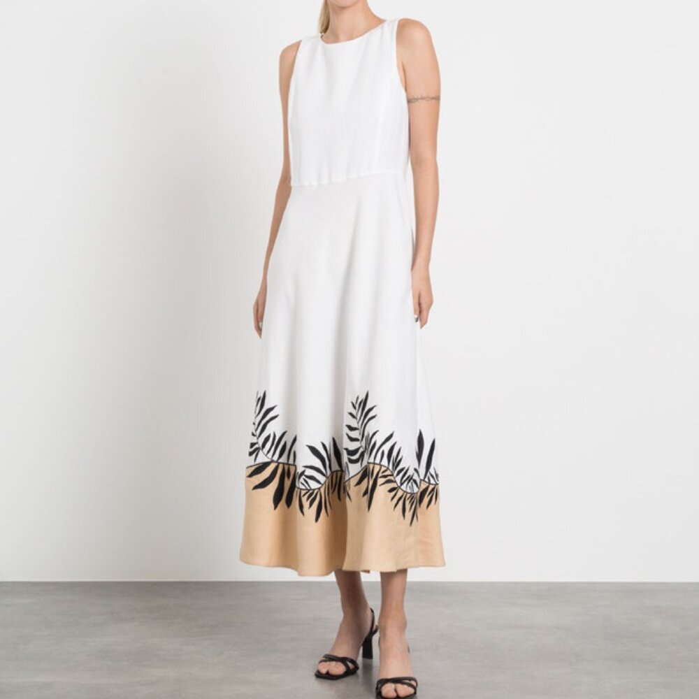 Loro Piana 100% Linen Botanical Hem Midi Dress